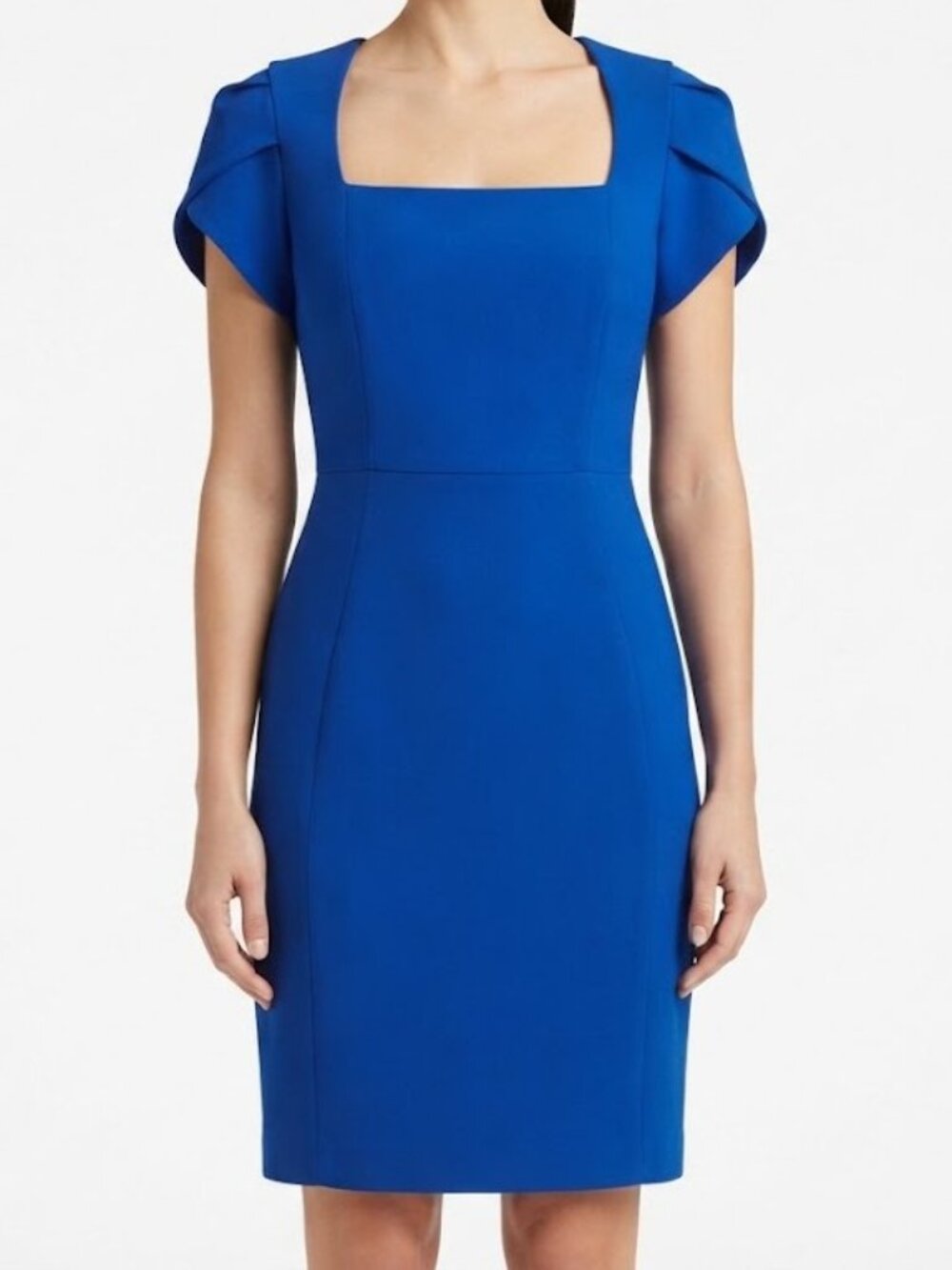 Donna Morgan Cobalt Blue Square Neck Short Sleeve Midi Dress